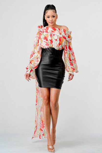 ATHINA FLORAL LEATHER MINI DRESS - Shop Style & More | Fresh Looks, Everyday Deals & Free Shipping