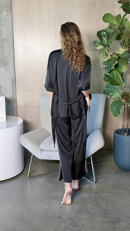 Black Silky 3 Piece Kimono Pajama Sets - Shop Style & More | Fresh Looks, Everyday Deals & Free Shipping