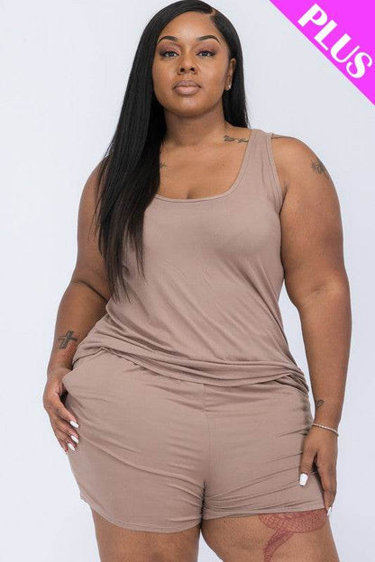 Plus Solid Comfy Tank Top & Shorts Set - Shop Style & More | Fresh Looks, Everyday Deals & Free Shipping