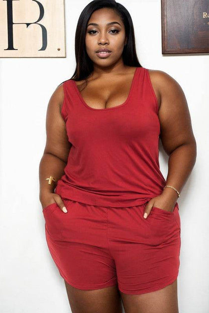 Plus Solid Comfy Tank Top & Shorts Set - Shop Style & More | Fresh Looks, Everyday Deals & Free Shipping