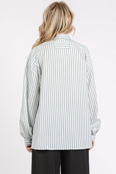 Mittoshop Button Down Striped Long Sleeve Shirt Blouses