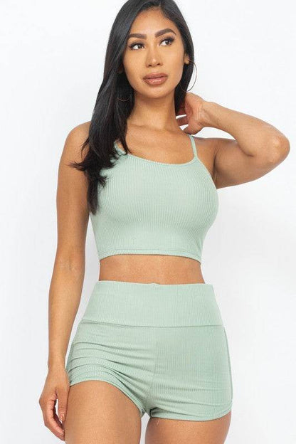 Ribbed Top & Ruched Biker Shorts Set - Shop Style & More | Fresh Looks, Everyday Deals & Free Shipping