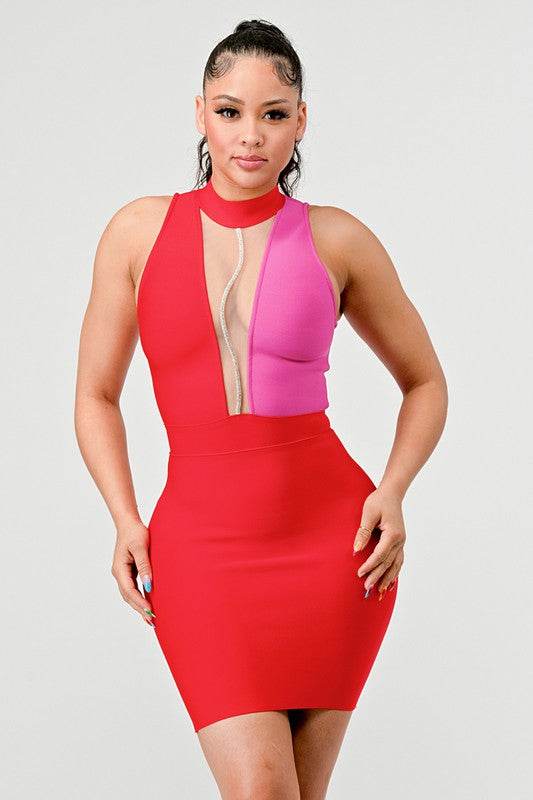 TWO TONE CONTRAST MINI BANDAGE DRESS - Shop Style & More | Fresh Looks, Everyday Deals & Free Shipping