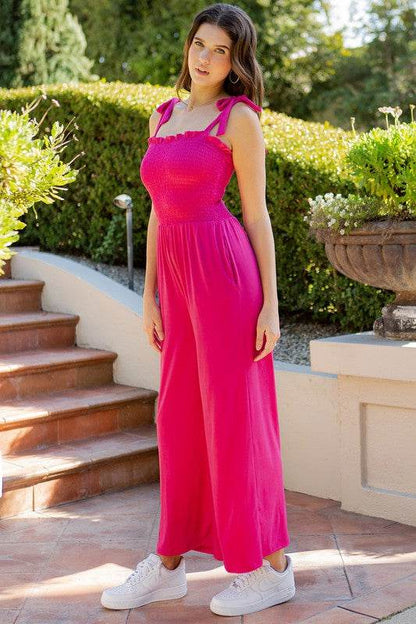 Smocked Bodice Jumpsuit-2 Color - Shop Style & More | Fresh Looks, Everyday Deals & Free Shipping