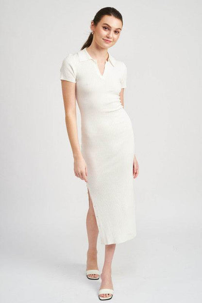 COLLARED LONG SLEEVE MIDI DRESS - Shop Style & More | Fresh Looks, Everyday Deals & Free Shipping