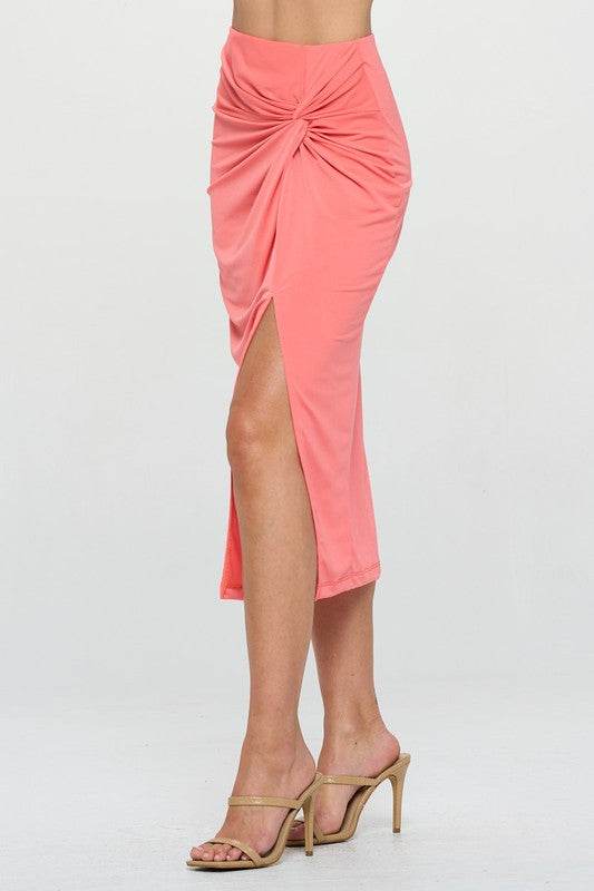 Made in USA Midi Skirt with Front Knot and Slit - Shop Style & More | Fresh Looks, Everyday Deals & Free Shipping