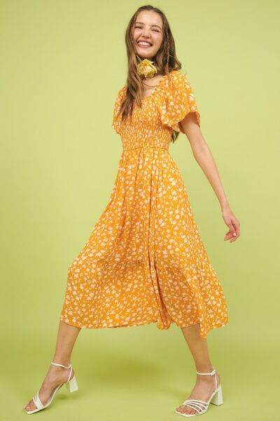 Mittoshop Flower Print Flutter Sleeve Smocked Midi Dress - Shop Style & More | Fresh Looks, Everyday Deals & Free Shipping