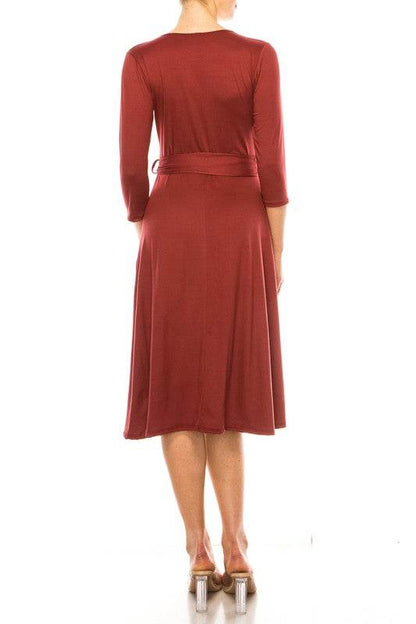 Solid faux wrap dress with deep V-neck - Shop Style & More | Fresh Looks, Everyday Deals & Free Shipping