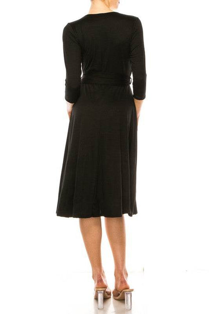 Solid faux wrap dress with deep V-neck - Shop Style & More | Fresh Looks, Everyday Deals & Free Shipping