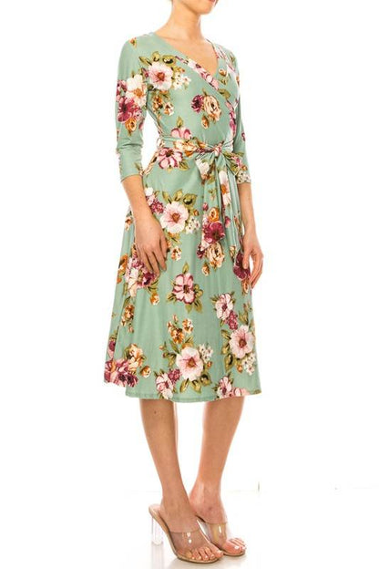 Floral print, faux wrap dress with deep V-neck - Shop Style & More | Fresh Looks, Everyday Deals & Free Shipping