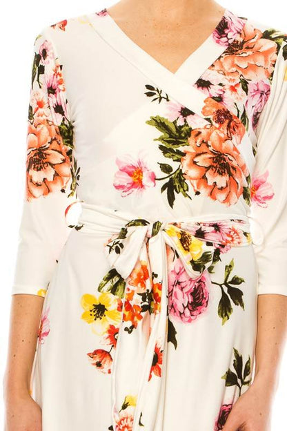 Floral print, faux wrap dress with deep V-neck - Shop Style & More | Fresh Looks, Everyday Deals & Free Shipping