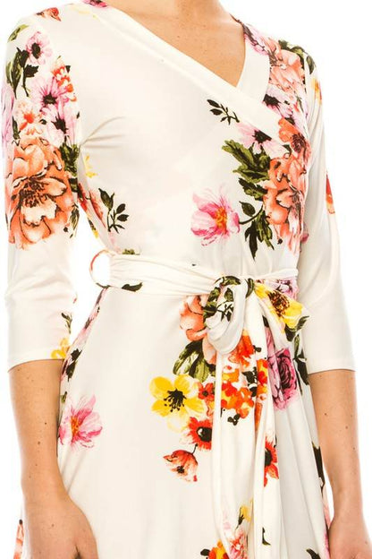 Floral print, faux wrap dress with deep V-neck - Shop Style & More | Fresh Looks, Everyday Deals & Free Shipping