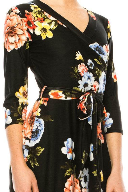 Floral print, faux wrap dress with deep V-neck - Shop Style & More | Fresh Looks, Everyday Deals & Free Shipping