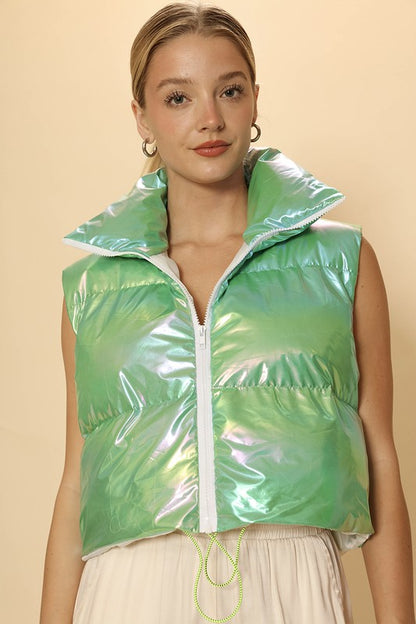 Metallic puffer vest Green Women's Outerwear