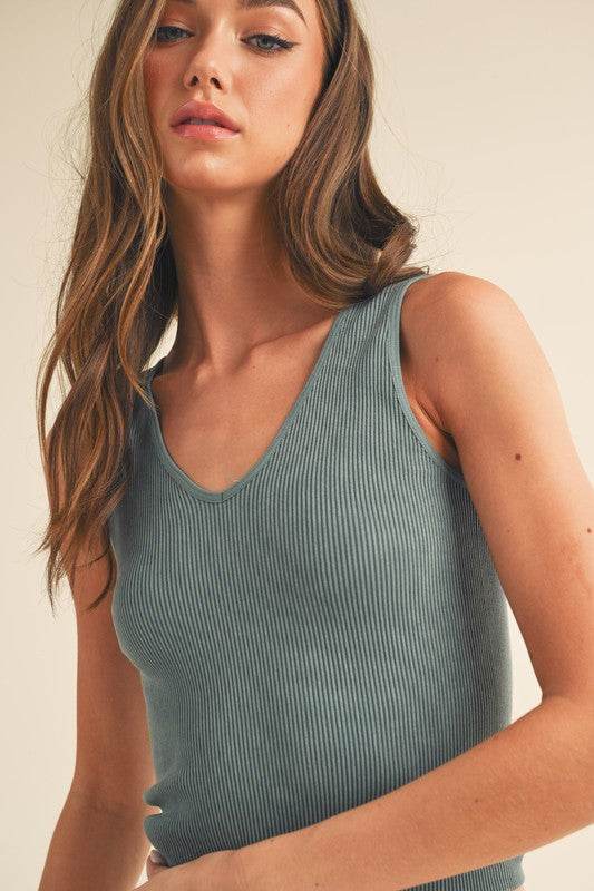 Seamless Reversible Stonewashed Ribbed Tank - Shop Style & More | Fresh Looks, Everyday Deals & Free Shipping