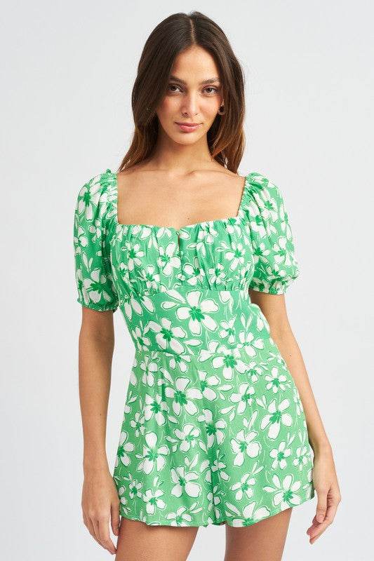 BUBBLE SLEEVE FLORAL ROMPER WITH CUT OUT - Shop Style & More | Fresh Looks, Everyday Deals & Free Shipping