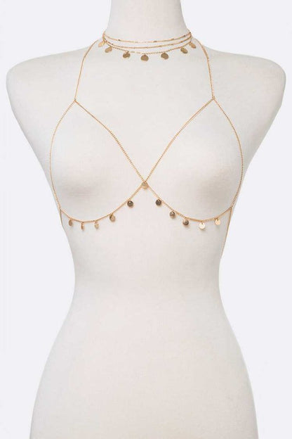 2 In 1 Fringe Disk Bra Chain Set Gold O S Jewelry - Body Jewelry