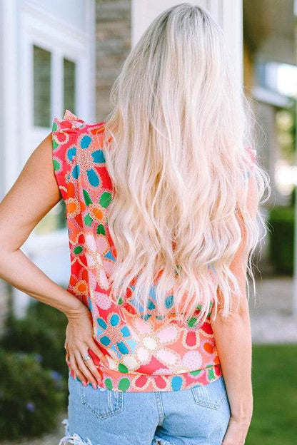 Embroidered Detail Floral Print RuffleTank Top - Shop Style & More | Fresh Looks, Everyday Deals & Free Shipping
