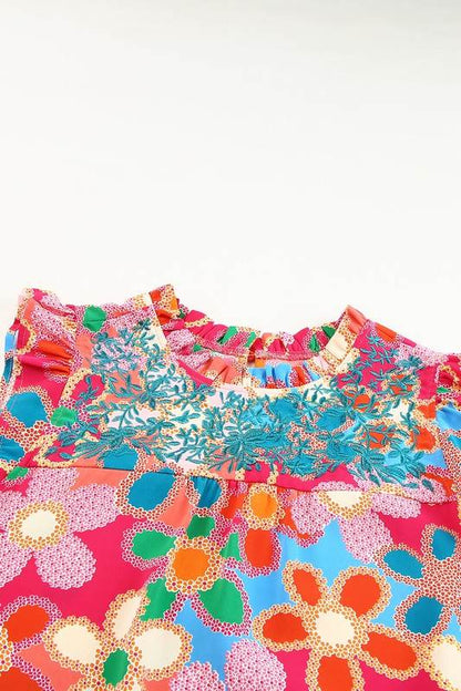 Embroidered Detail Floral Print RuffleTank Top - Shop Style & More | Fresh Looks, Everyday Deals & Free Shipping