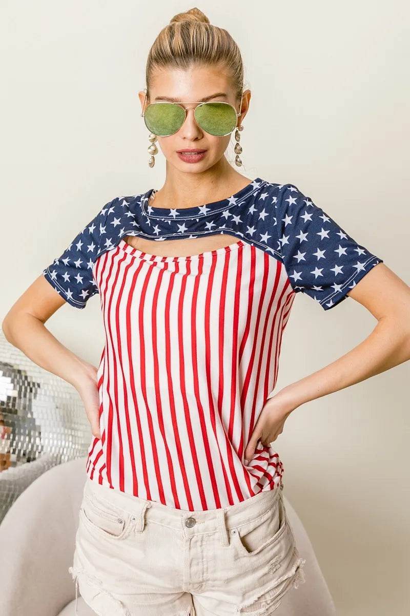 BiBi American Flag Theme Front Cut Out Top - Shop Style & More | Fresh Looks, Everyday Deals & Free Shipping