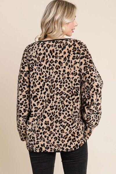 Culture Code Leopard Faux Fur Round Neck Top Hoodies & Sweaters