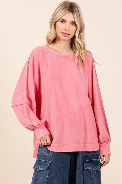 Mittoshop Mineral Wash Raglan Long Sleeve Oversized Top Hoodies & Sweaters