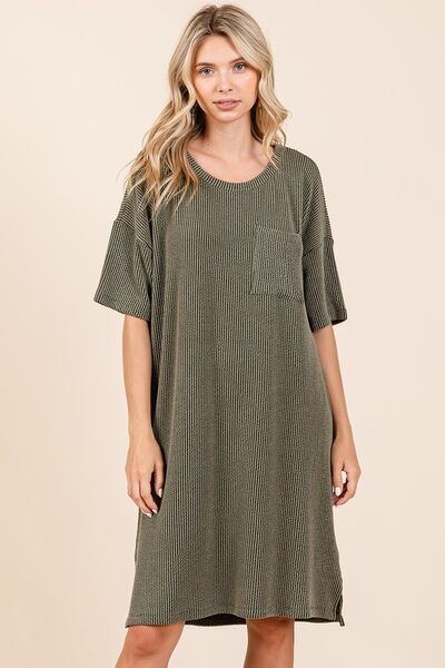 Mittoshop Urban Rib Knit Short Sleeve Tee Dress Casual Dresses