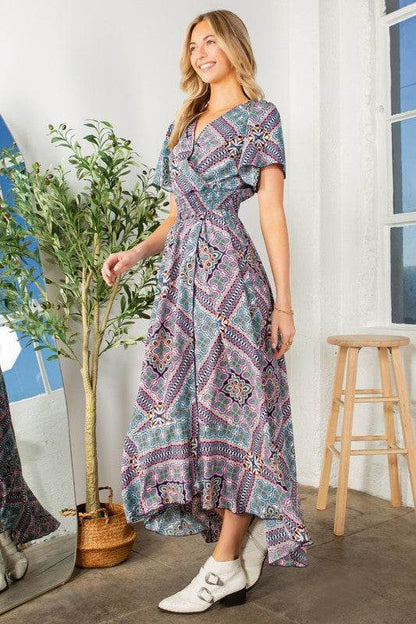 Tribal Maxi Wrap Dress with Waist Smoking - Shop Style & More | Fresh Looks, Everyday Deals & Free Shipping