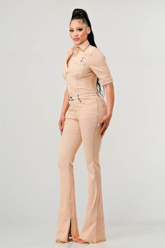 ATHINA WASHED DENIM HALF SLEEVE JUMPSUIT - Shop Style & More | Fresh Looks, Everyday Deals & Free Shipping