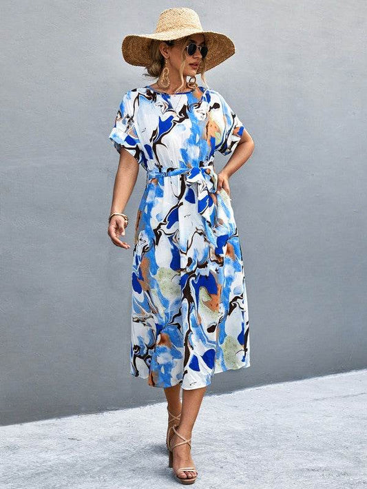 Women Print Round Neck Neck Short Sleeve Dress - Shop Style & More | Fresh Looks, Everyday Deals & Free Shipping