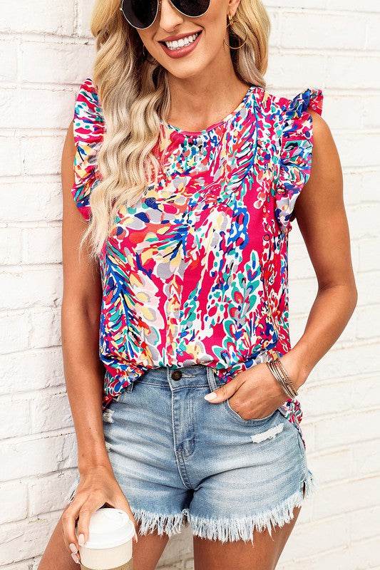Summer Women Floral Print Tank Top with Ruffles - Shop Style & More | Fresh Looks, Everyday Deals & Free Shipping