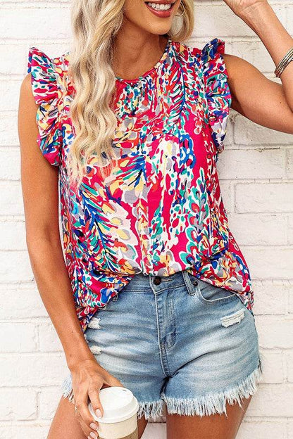 Summer Women Floral Print Tank Top with Ruffles - Shop Style & More | Fresh Looks, Everyday Deals & Free Shipping