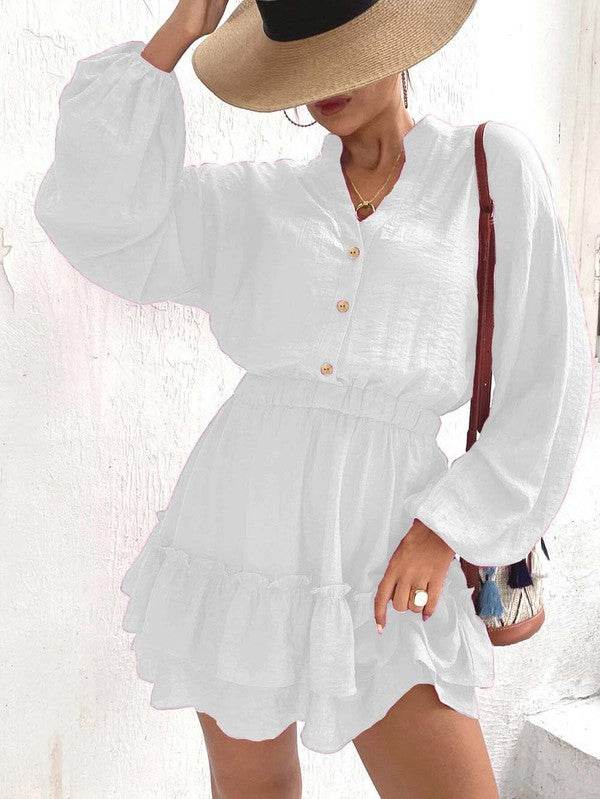 Long sleeve button front ruffle dress - Shop Style & More | Fresh Looks, Everyday Deals & Free Shipping