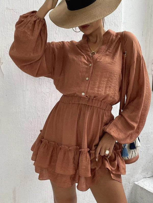 Long sleeve button front ruffle dress - Shop Style & More | Fresh Looks, Everyday Deals & Free Shipping