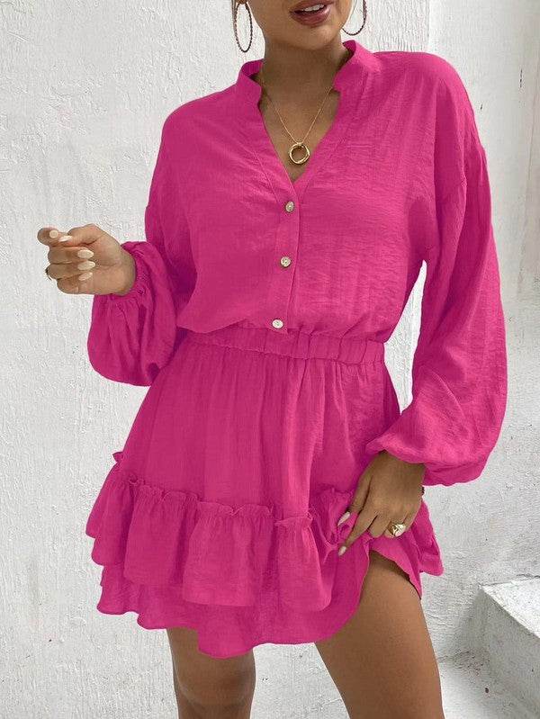 Long sleeve button front ruffle dress - Shop Style & More | Fresh Looks, Everyday Deals & Free Shipping