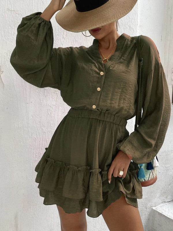 Long sleeve button front ruffle dress - Shop Style & More | Fresh Looks, Everyday Deals & Free Shipping