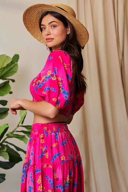 Davi & Dani Smocing Bodice Puff Short Sleeve Printed Crop Top - Shop Style & More | Fresh Looks, Everyday Deals & Free Shipping