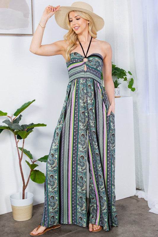 Cut Out Wide Leg Halter Jumpsuit with Pockets - Shop Style & More | Fresh Looks, Everyday Deals & Free Shipping