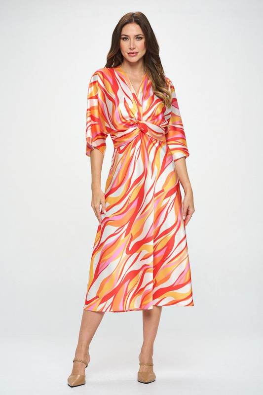 Front Twist Multi Color Print Satin Dress - Shop Style & More | Fresh Looks, Everyday Deals & Free Shipping