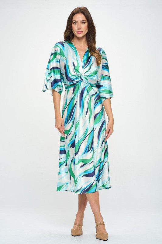 Front Twist Multi Color Print Satin Dress - Shop Style & More | Fresh Looks, Everyday Deals & Free Shipping