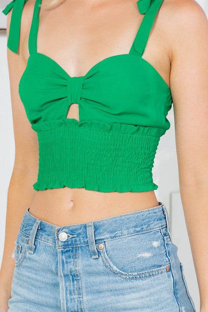 Cut Out Tie Shoulder Smocked Waist Top - Shop Style & More | Fresh Looks, Everyday Deals & Free Shipping