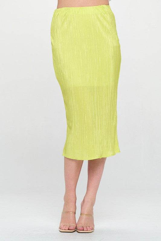 Solid Plisse Midi Skirt with Elastic Waistband - Shop Style & More | Fresh Looks, Everyday Deals & Free Shipping