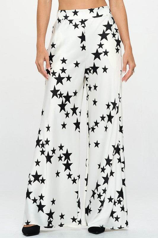 Silky Satin Star Print Pants with Side Pocket - Shop Style & More | Fresh Looks, Everyday Deals & Free Shipping