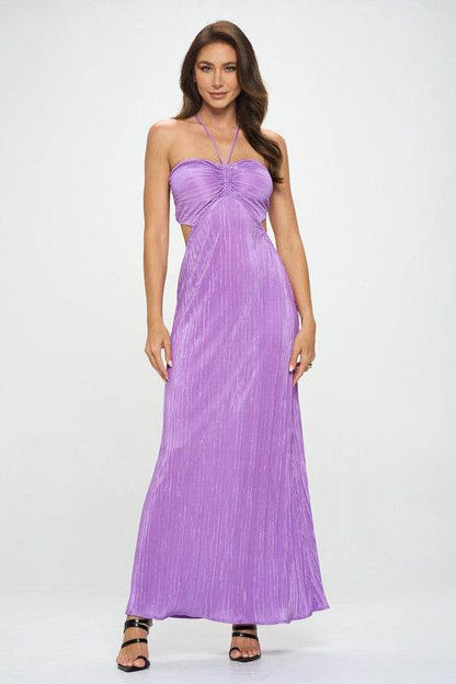 Plisse Halterneck Maxi Cutout Dress with Open Back - Shop Style & More | Fresh Looks, Everyday Deals & Free Shipping