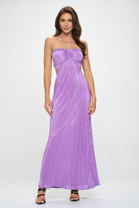 Plisse Halterneck Maxi Cutout Dress with Open Back - Shop Style & More | Fresh Looks, Everyday Deals & Free Shipping