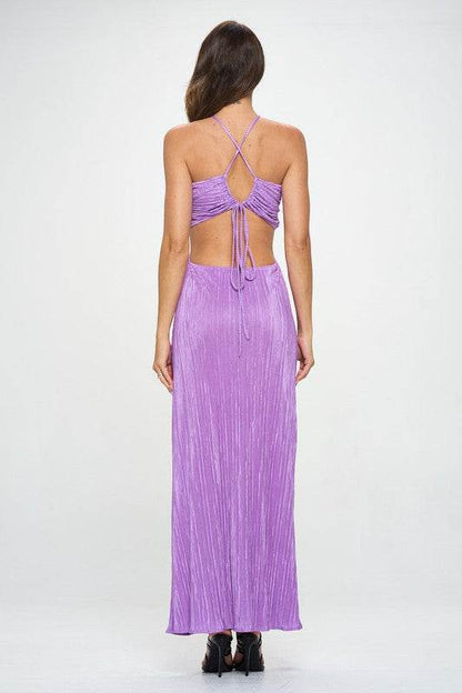 Plisse Halterneck Maxi Cutout Dress with Open Back - Shop Style & More | Fresh Looks, Everyday Deals & Free Shipping