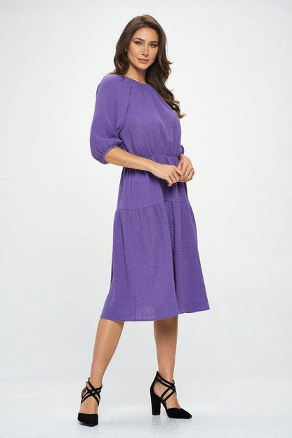 Made in USA Cotton 3/4 Sleeve Tiered Midi Dress - Shop Style & More | Fresh Looks, Everyday Deals & Free Shipping