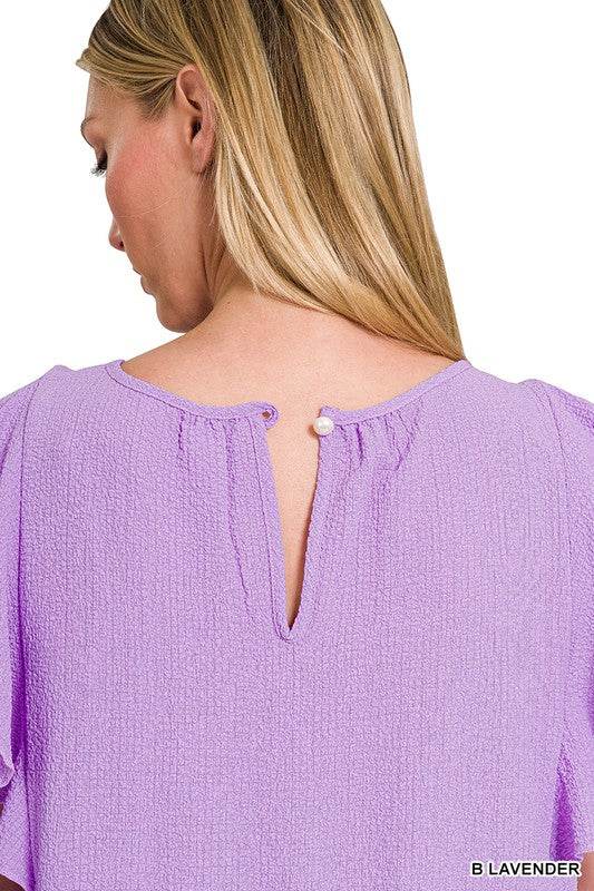 Woven Bubble Airflow Flutter Sleeve Top - Shop Style & More | Fresh Looks, Everyday Deals & Free Shipping