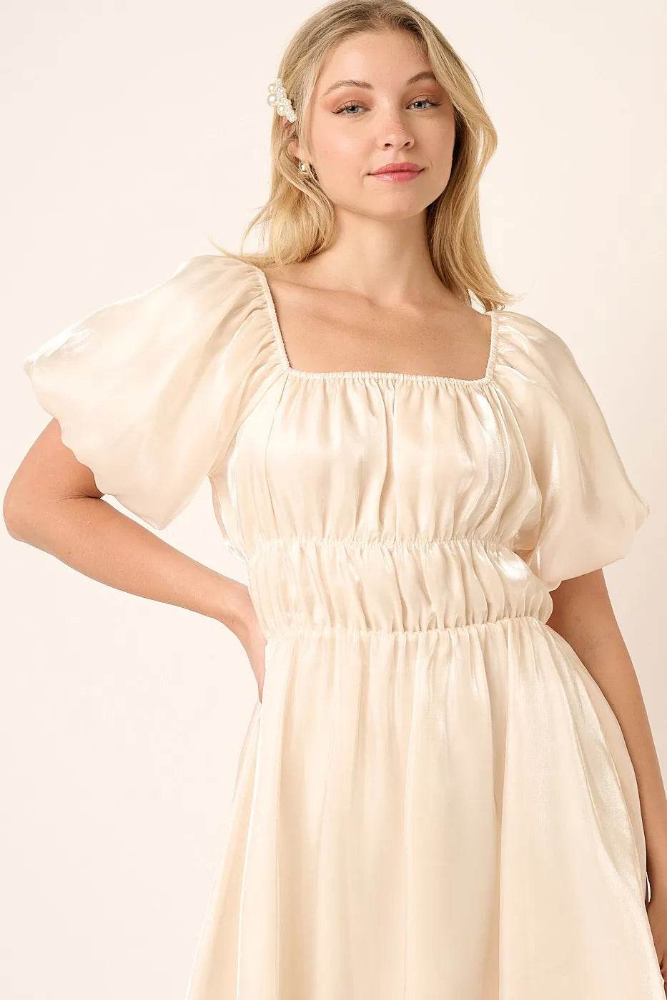 Mittoshop Metallic Organza Fabric Balloon Sleeve Mini Dress - Shop Style & More | Fresh Looks, Everyday Deals & Free Shipping