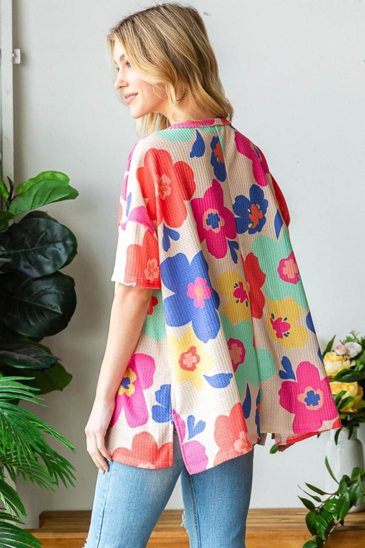 HOPELY Full Size Floral V-Neck Side Slit T-Shirt - Shop Style & More | Fresh Looks, Everyday Deals & Free Shipping